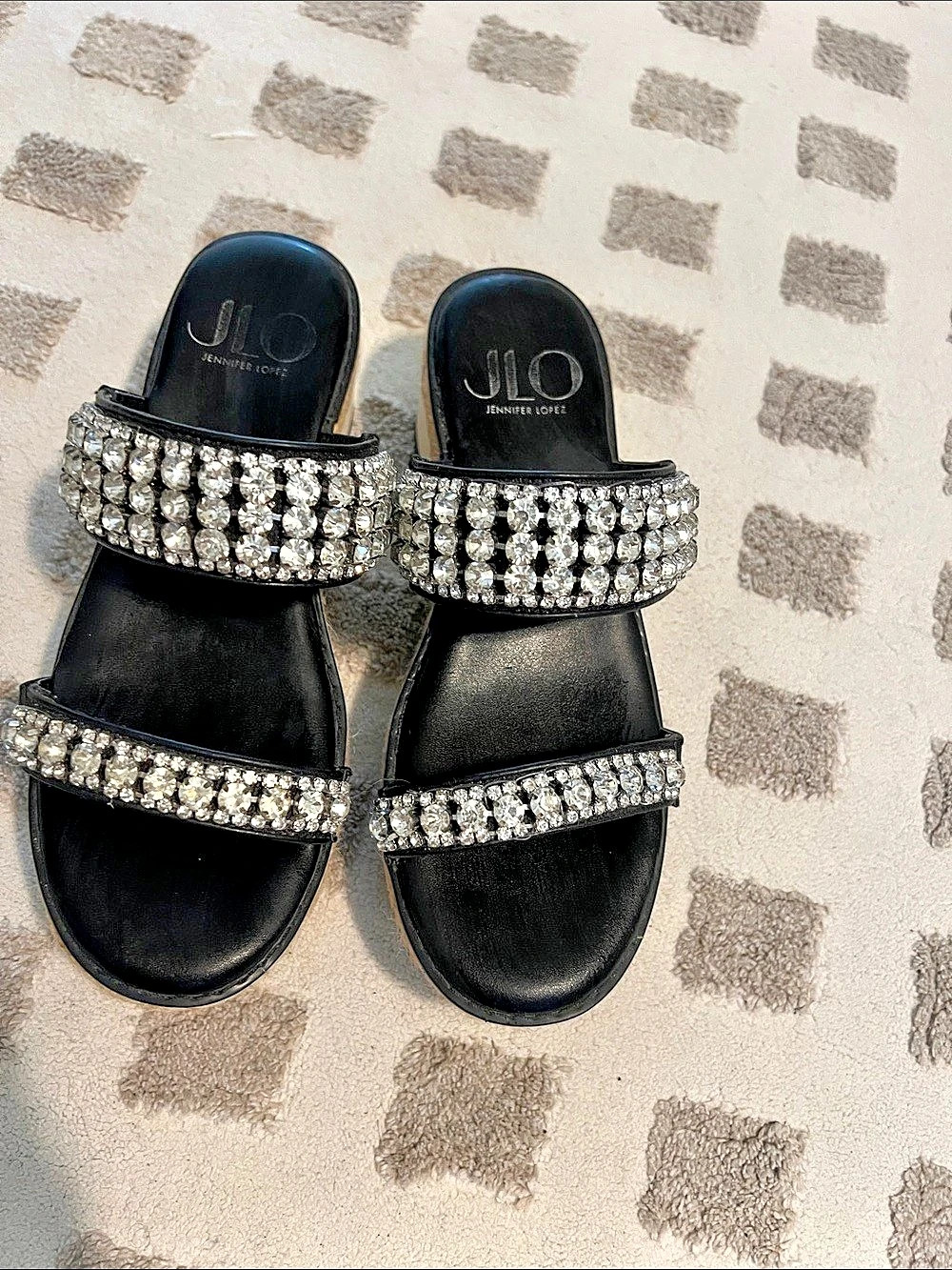JLO by Jennifer Lopez Rhinestone Platform Sandals in Black